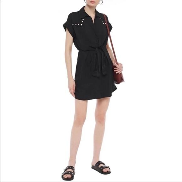 Sandro Paris Mabel Linen Blend Button Embellished Dress Black Size 34 NWOT - Picture 1 of 10